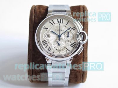 Swiss 7750 Replica Cartier Ballon Bleu Chronograph SS Silver Dial Watch - ZF Factory